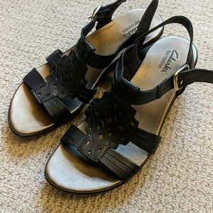 Navy Clarks Wedge Sandals